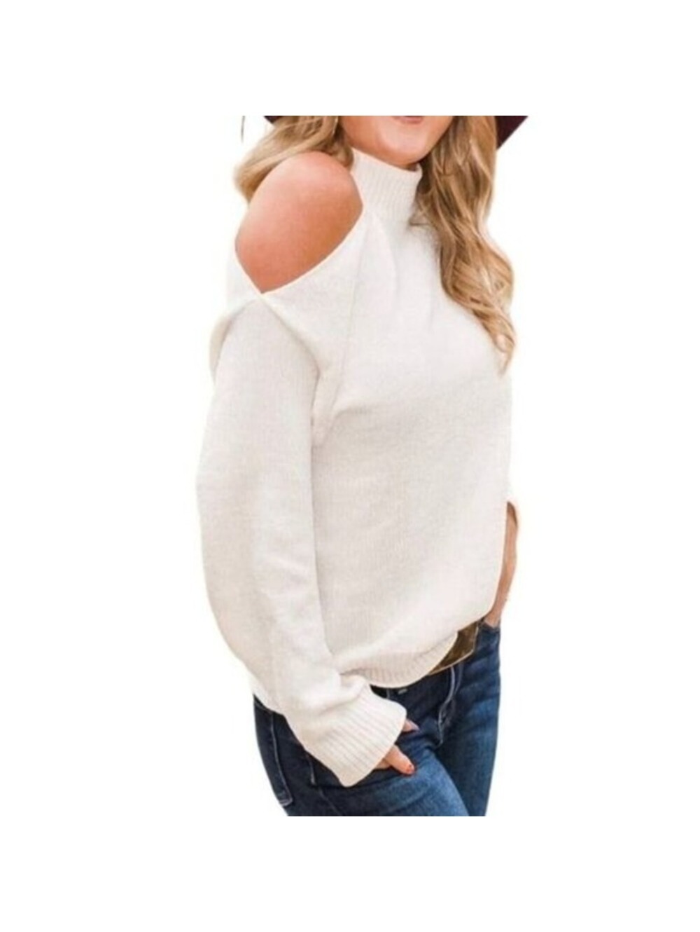 Cream One Cold Shoulder Turtleneck Sweater | ee:some | Large | NWOT | SKU 60